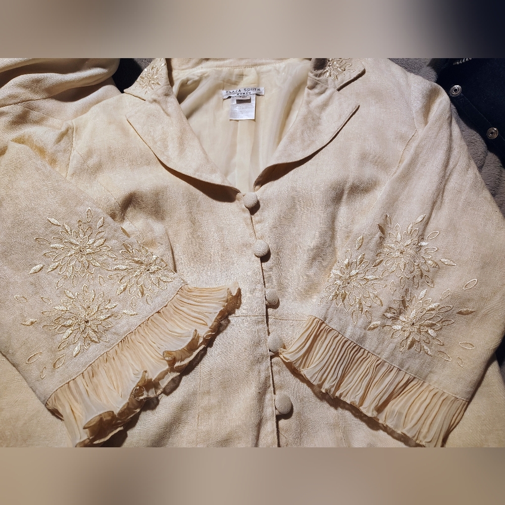 2 Pc:Vintage Karen Stevens Midi Dress+Plaza South 3/4 Sleeve Jacket, Yellow, 14 - Picture 6 of 16